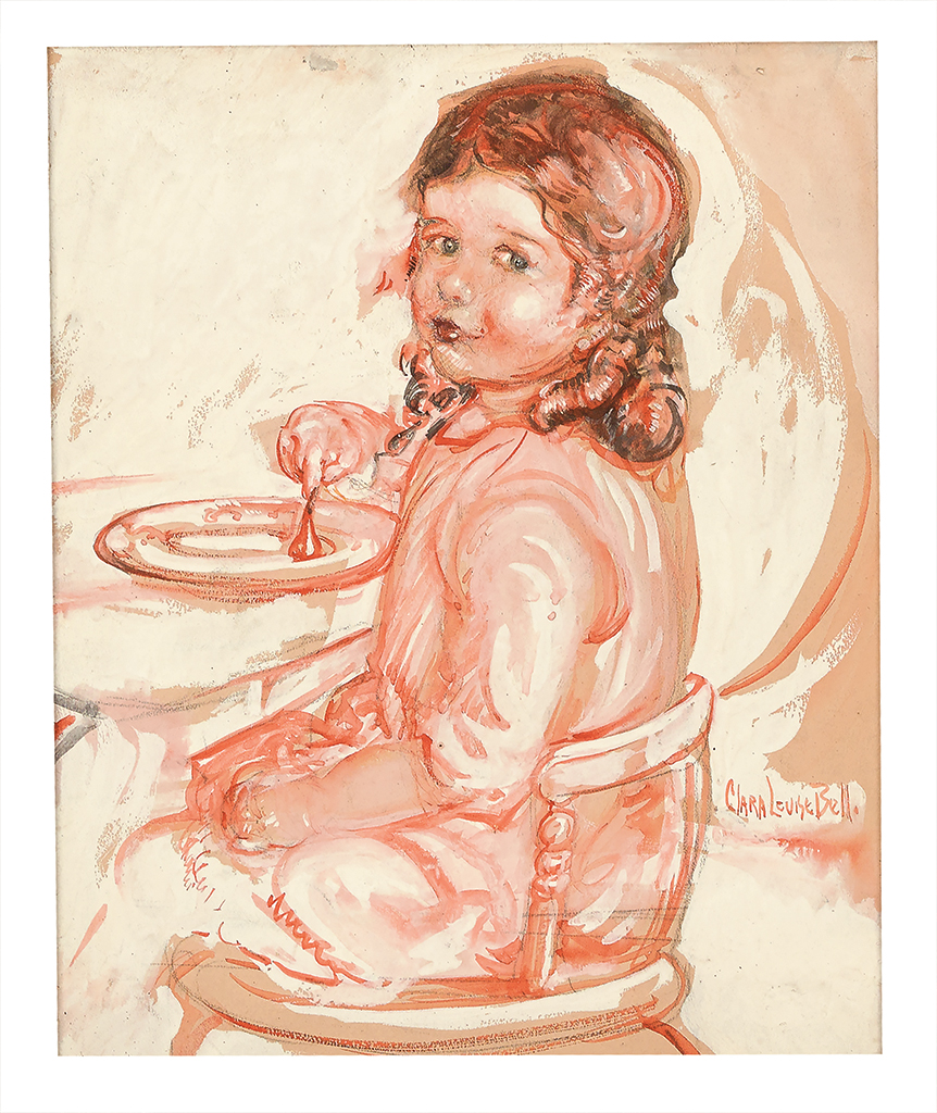 CLARA LOUISE BELL (1886-1978) Portrait of a young girl at the table. [CHILDRENS]